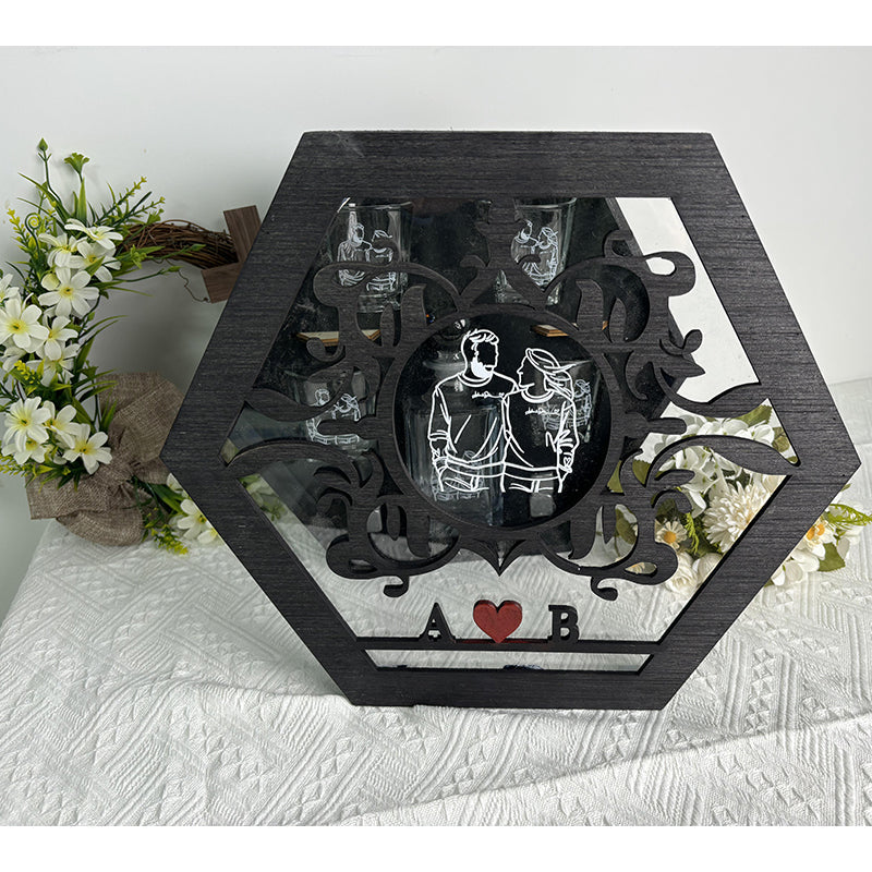 PERSONALIZED PHOTO WHISKEY DECANTER SET GIFT, ENGRAVED OUTLINE PHOTO DECANTER