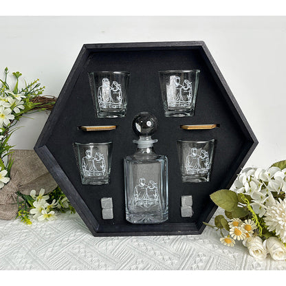 PERSONALIZED PHOTO WHISKEY DECANTER SET GIFT, ENGRAVED OUTLINE PHOTO DECANTER