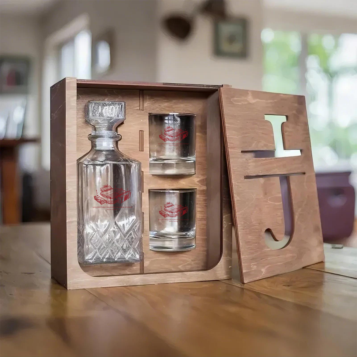 Gaylord Family Oklahoma Memorial Stadium - Oklahoma Sooners Whiskey Set