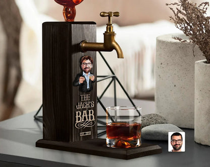 Personalized Embossed Name Wooden Dispenser with Cartoon - Ideal for Bars, Home Bars, Pubs, and Sheds; Perfect for Serving Wine and Vodka.