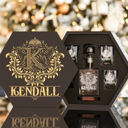 KENDALL - WHISKEY SET (Wooden box + Decanter + 4 Glasses + 4 Coasters)