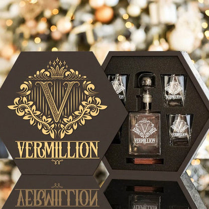 VERMILLION - WHISKEY SET (Wooden box + Decanter + 4 Glasses + 4 Coasters)