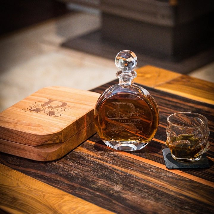 Make Every Sip Special - Personalised Whiskey Decanter Set with Custom Engraved Wooden Gift Box