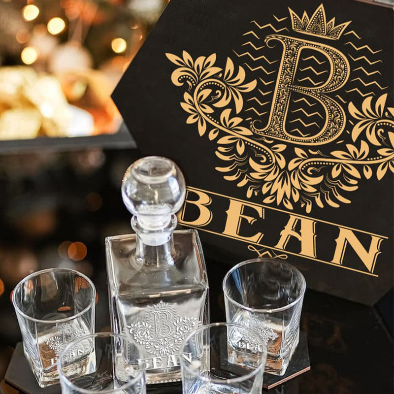 BEAN - WHISKEY SET (Wooden box + Decanter + 4 Glasses + 4 Coasters)