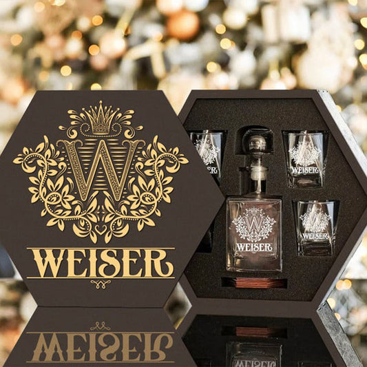 WEISER - WHISKEY SET (Wooden box + Decanter + 4 Glasses + 4 Coasters)