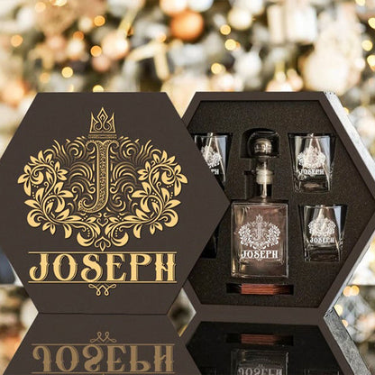 JOSEPH - WHISKEY SET (Wooden box + Decanter + 4 Glasses + 4 Coasters)