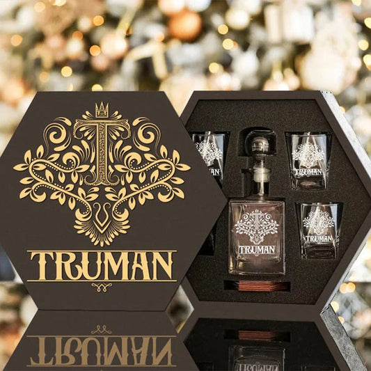 TRUMAN - WHISKEY SET (Wooden box + Decanter + 4 Glasses + 4 Coasters)