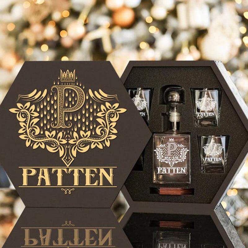 PATTEN - WHISKEY SET (Wooden box + Decanter + 4 Glasses + 4 Coasters)