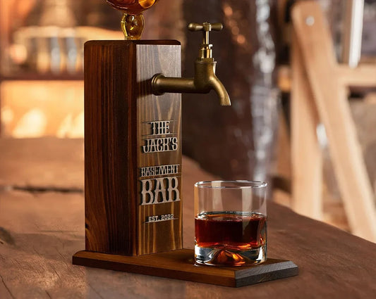 Personalized Wooden Whiskey Dispenser - Embossed Name Liquor Dispenser for Home Bar Decor.