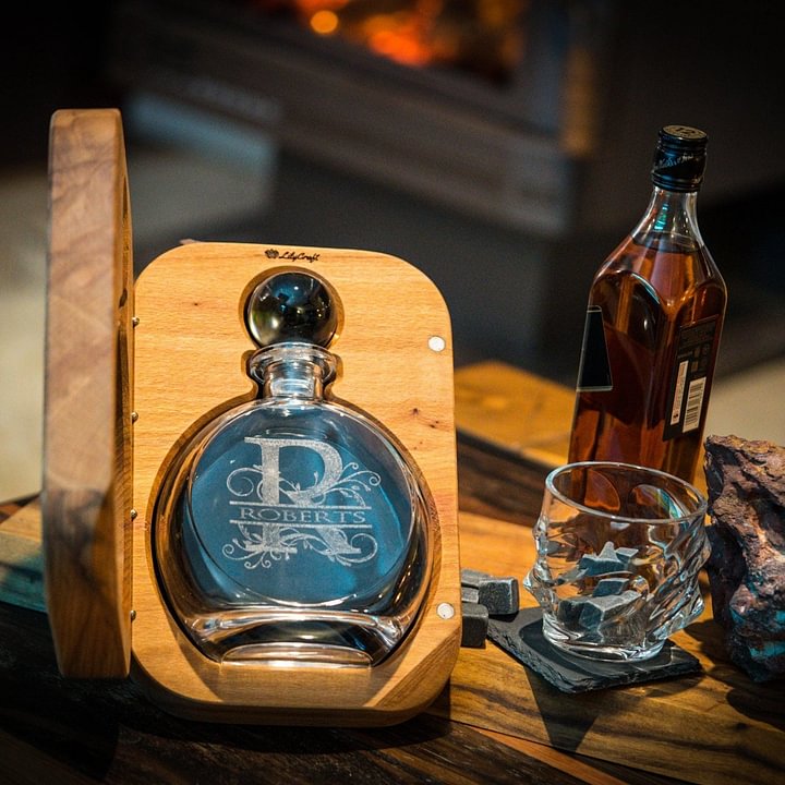 Make Every Sip Special - Personalised Whiskey Decanter Set with Custom Engraved Wooden Gift Box