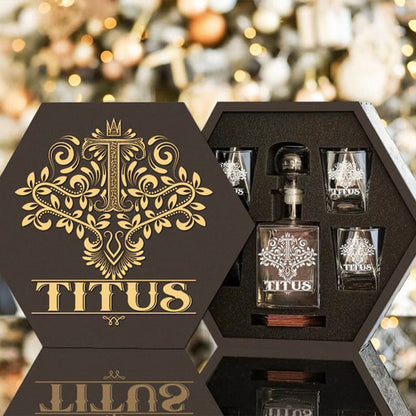 TITUS - WHISKEY SET (Wooden box + Decanter + 4 Glasses + 4 Coasters)