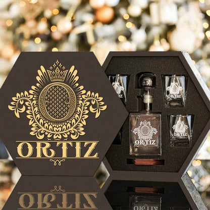 ORTIZ - WHISKEY SET (Wooden box + Decanter + 4 Glasses + 4 Coasters)