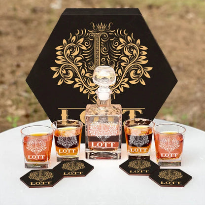 LOTT - WHISKEY SET (Wooden box + Decanter + 4 Glasses + 4 Coasters)