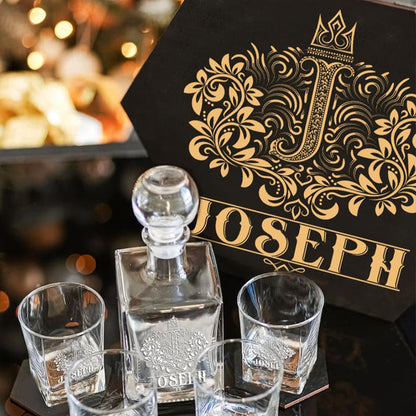 JOSEPH - WHISKEY SET (Wooden box + Decanter + 4 Glasses + 4 Coasters)