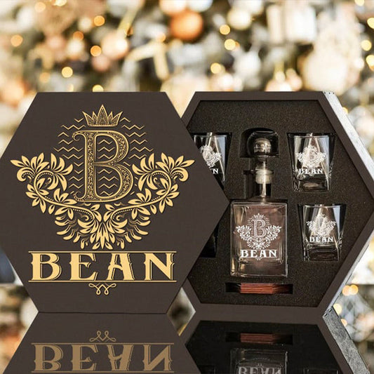 BEAN - WHISKEY SET (Wooden box + Decanter + 4 Glasses + 4 Coasters)