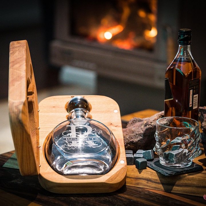 Make Every Sip Special - Personalised Whiskey Decanter Set with Custom Engraved Wooden Gift Box