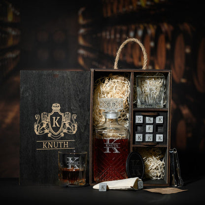 Engraved Old Fashioned Whiskey Glasses Set - Personalized Wooden Decanter Set