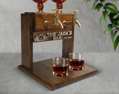 Personalized Embossed Named Wooden Double Faucet Liquor Dispenser