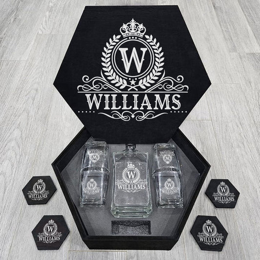 Royal Vintage Luxury Decanter Set - Custom Name Whiskey Decanter, a perfect Christmas gift for your loved one.