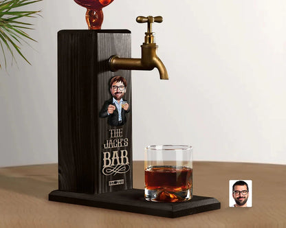 Personalized Embossed Name Wooden Dispenser with Cartoon - Ideal for Bars, Home Bars, Pubs, and Sheds; Perfect for Serving Wine and Vodka.