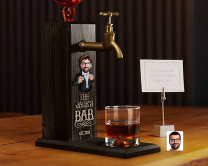 Personalized Embossed Name Wooden Dispenser with Cartoon - Ideal for Bars, Home Bars, Pubs, and Sheds; Perfect for Serving Wine and Vodka.