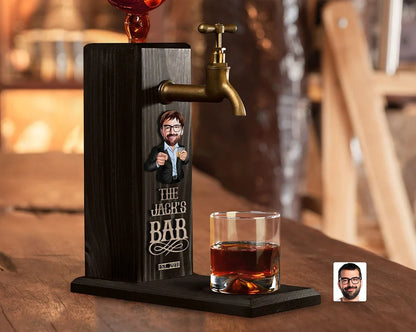 Personalized Embossed Name Wooden Dispenser with Cartoon - Ideal for Bars, Home Bars, Pubs, and Sheds; Perfect for Serving Wine and Vodka.