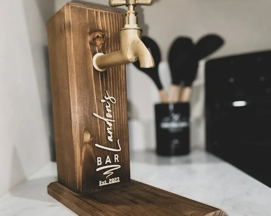 Personalized Wooden Whiskey Dispenser and Coasters Set, Perfect for Serving Wine, Vodka, and Liquor.