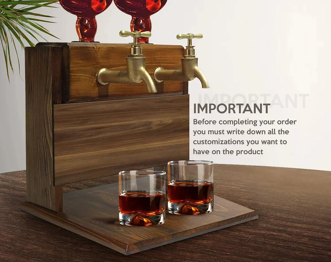 Custom Engraved Wooden Double Faucet Liquor Dispenser