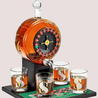 Roulette Casino-Style 60.9 Oz Whiskey Decanter Set With 4 Dollar Glasses