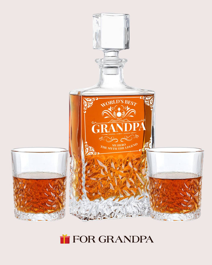 Custom 27 Oz Crystal Whiskey Decanter With Glasses, Best Gifts For Grandpa