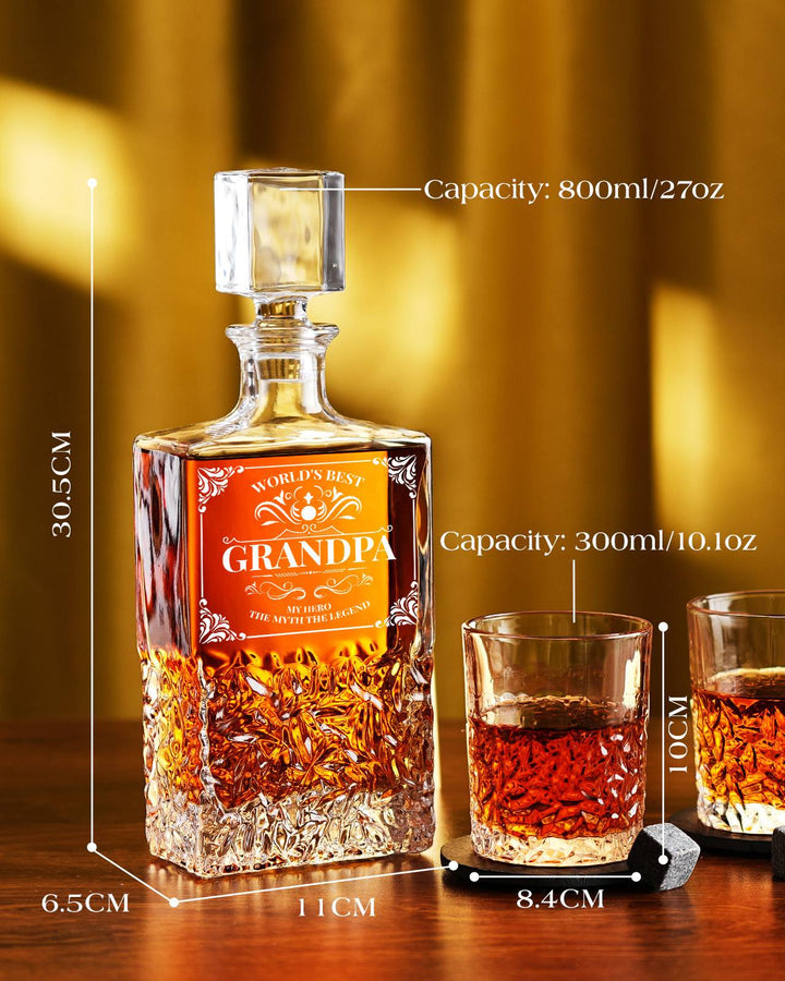 Custom 27 Oz Crystal Whiskey Decanter With Glasses, Best Gifts For Grandpa