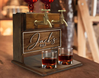 Personalized Wooden Double Faucet Whiskey Dispenser