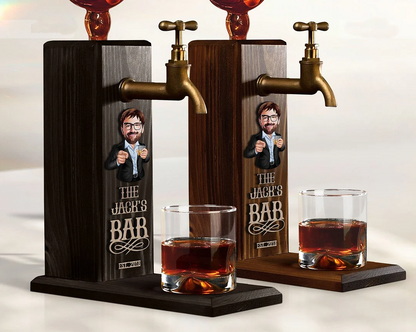 Personalized Embossed Name Wooden Dispenser with Cartoon - Ideal for Bars, Home Bars, Pubs, and Sheds; Perfect for Serving Wine and Vodka.