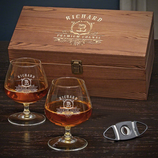 Engraved Cognac Glasses Gift Box Set