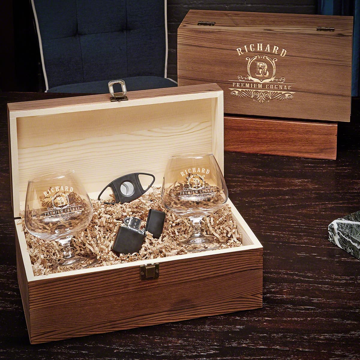 Engraved Cognac Glasses Gift Box Set