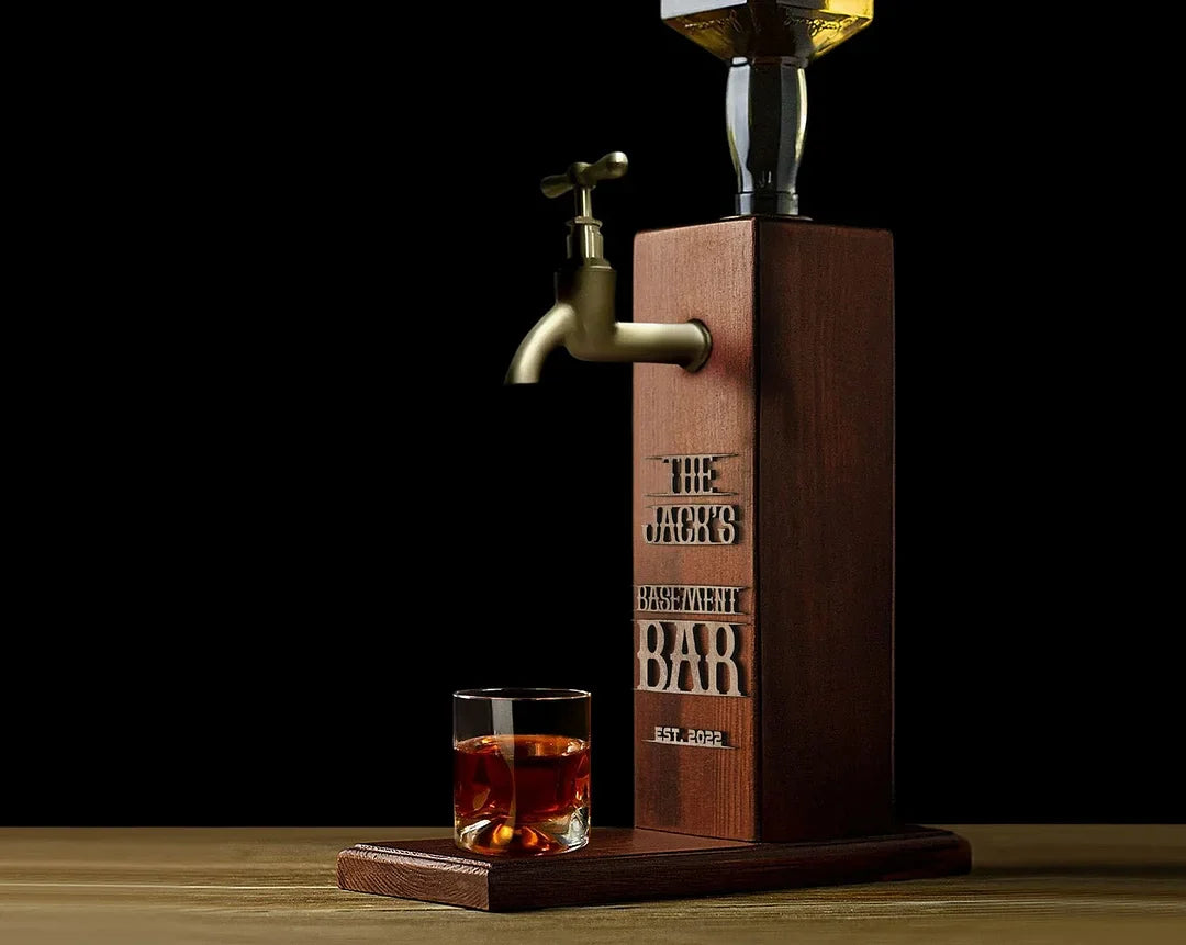 Personalized Wooden Whiskey Dispenser - Embossed Name Liquor Dispenser for Home Bar Decor.