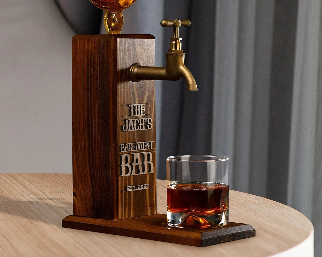 Personalized Wooden Whiskey Dispenser - Embossed Name Liquor Dispenser for Home Bar Decor.