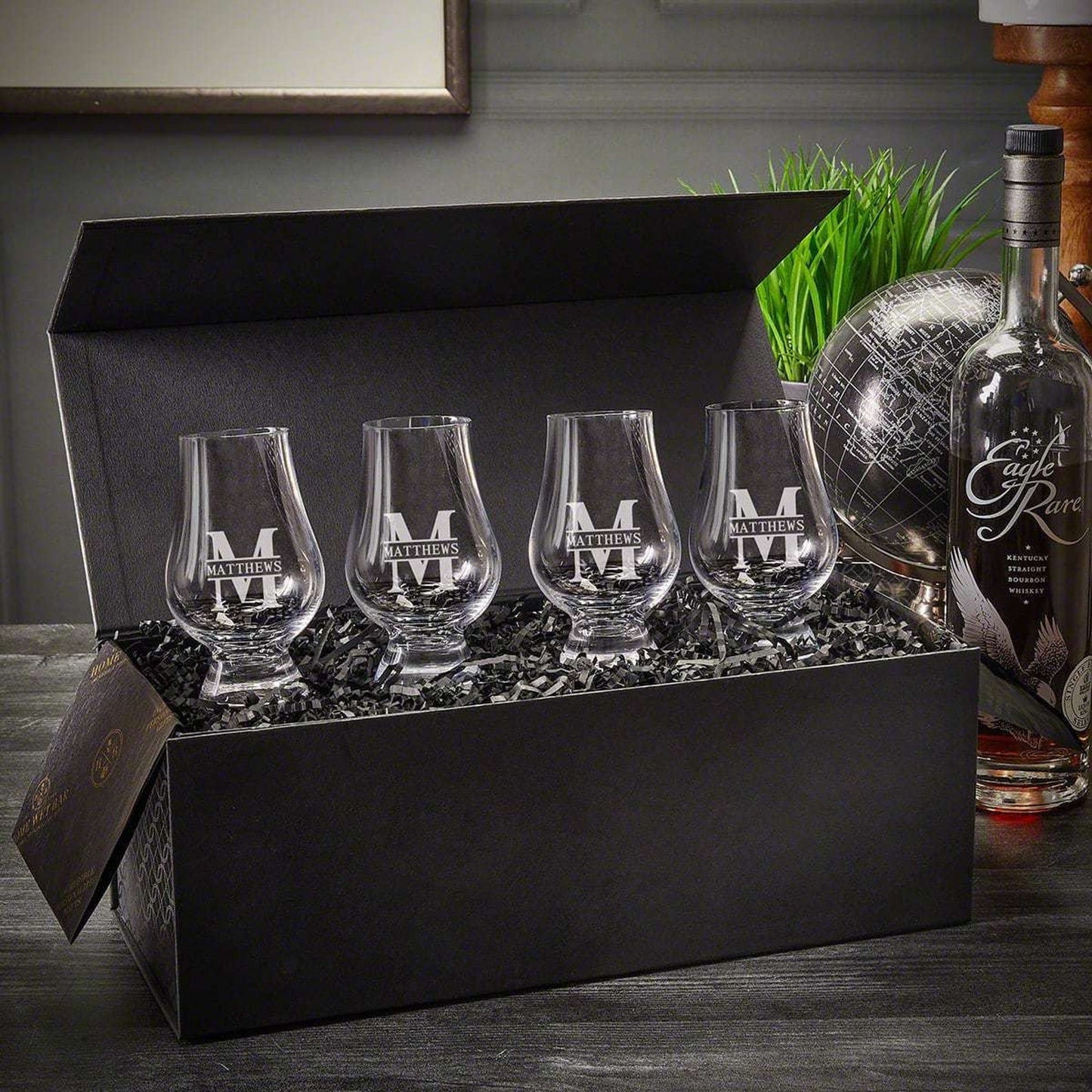 Custom Glencairn Glasses and Gift Box Set - Engraved Whiskey Snifters , Glencairn Whiskey Glasses