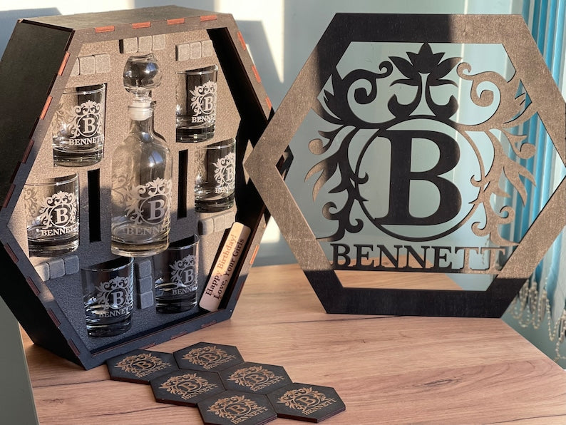 Whiskey Decanter Set,  Whiskey Glasses,  Bourbon Whiskey, Christmas Gift, Custom Company Logo Set