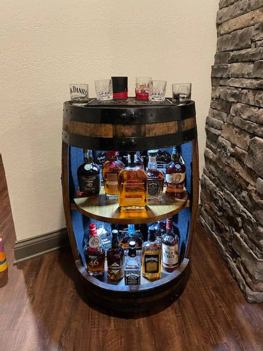 Bourbon Barrel Display Cabinet, whiskey barrel bar，barrel cabinet