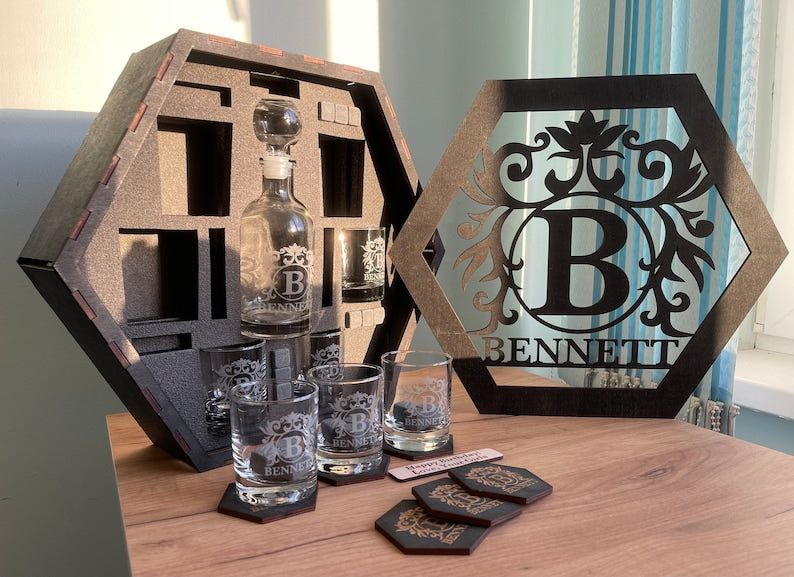 Whiskey Decanter Set,  Whiskey Glasses,  Bourbon Whiskey, Christmas Gift, Custom Company Logo Set