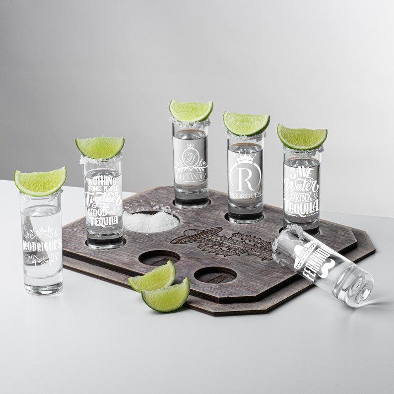 Tequila Shots Set with Wooden Tray,Best father Gift