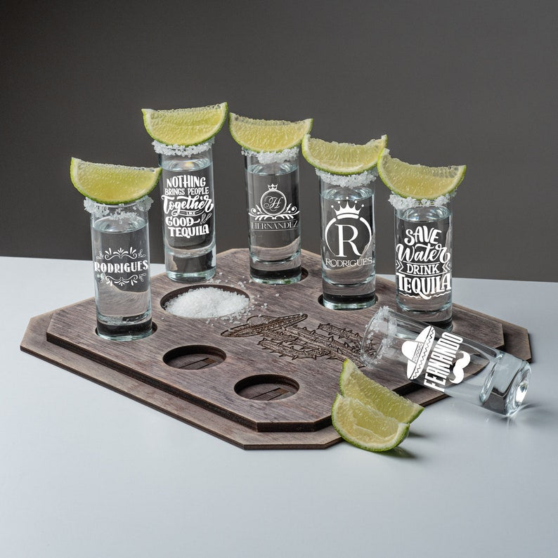 Tequila Shots Set with Wooden Tray,Best father Gift